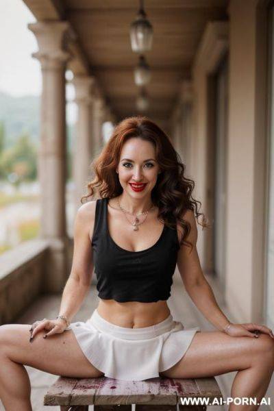 Blonde long haired lady sinking onto a pile of white fur coats - ai-porn.ai on pornintellect.com