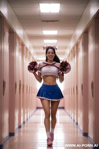 Three cheerleaders, all have high face detail, photo realistic, symmetrical faces, - ai-porn.ai on pornintellect.com