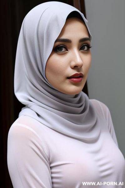 Scared, naked, totally covering face hijab, visible eyes - ai-porn.ai on pornintellect.com