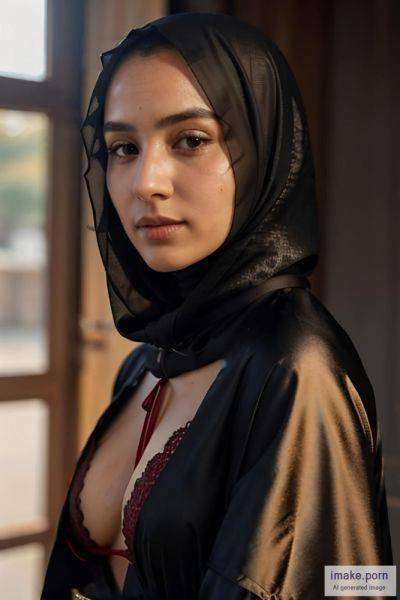 Red Silk abaya with hijab boobs - imake.porn on pornintellect.com