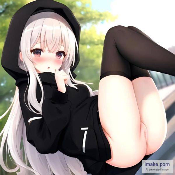 Blushing cute white girl in black oversized hoodie, black... - imake.porn on pornintellect.com
