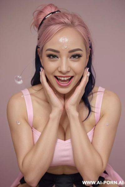 Naked woman with black and blue hair deepthroating with cum on her face. - ai-porn.ai on pornintellect.com