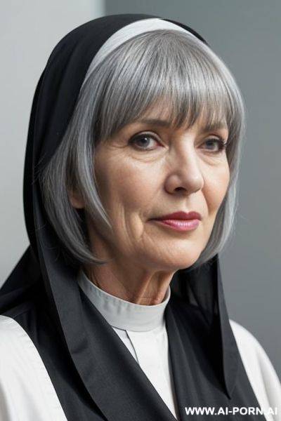 Grey haired nun with big expose tits and tight body - ai-porn.ai on pornintellect.com
