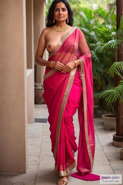 Naked Indian mature woman standing wearing a sari - imake.porn - India on pornintellect.com