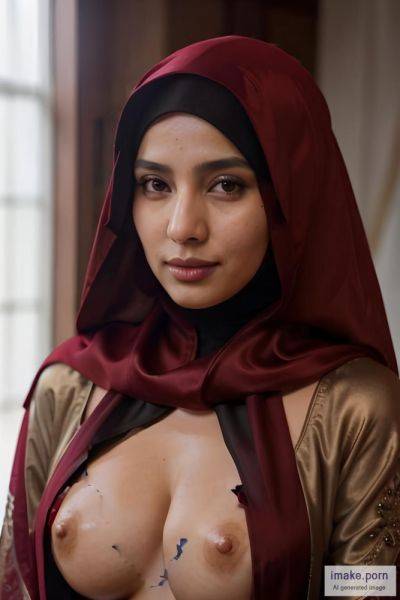 Red Silk abaya with hijab boobs - imake.porn on pornintellect.com