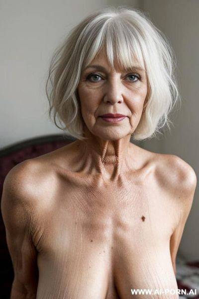 Old woman naked, messy bob bangs, iron clad, - ai-porn.ai on pornintellect.com