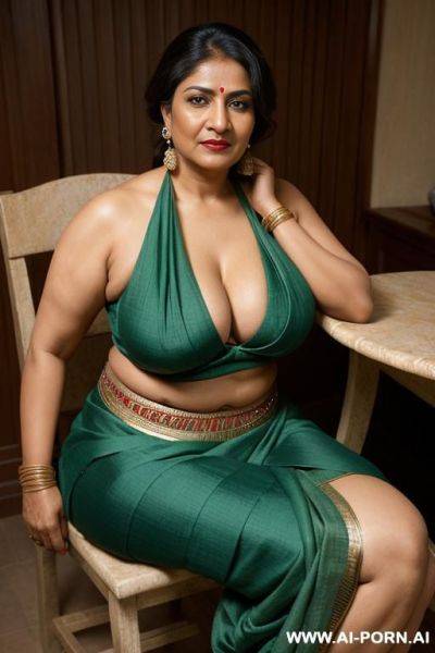 Indian woman, busty, gigantic boobs, nipples not completely covered, huge tits, skimpy clothes, skimpy top, public street, wide hips, mother, gilf, red lipstick, cuckquean, mature face, - ai-porn.ai - India on pornintellect.com