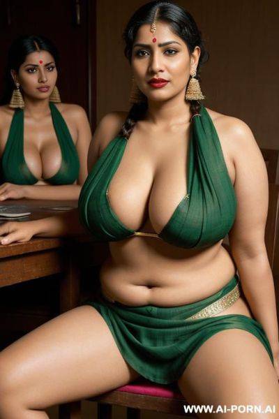 Indian whore, busty, gigantic boobs, huge tits covered with cum, skimpy clothes, skimpy top, public street, wide hips, mother, gilf, red lipstick, cuckquean, mature face, very slutty - ai-porn.ai - India on pornintellect.com