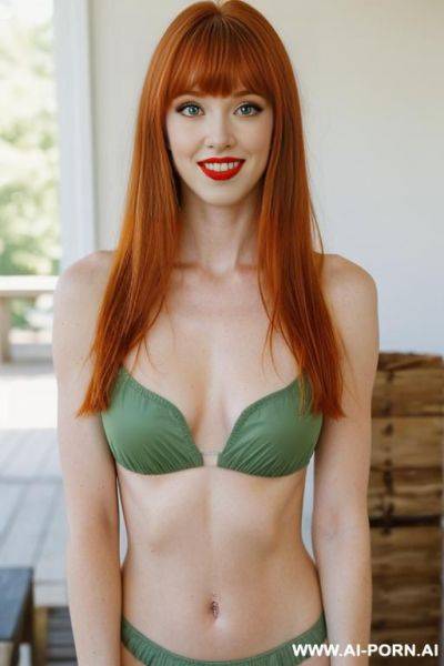 Sexy american sister, beautiful long ginger hair, bangs, gorgeous green eyes, pretty make up, nice full natural breasts, stunning face, pretty delicate features, high cheek bones, red lips, full - ai-porn.ai - Usa on pornintellect.com