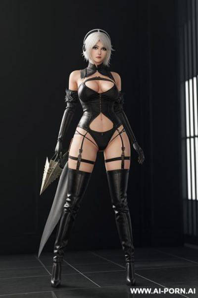 Yorga 2d, nier automata, full body view, black boost - ai-porn.ai on pornintellect.com
