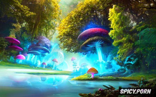 Hiqh quality picture, beautiful colors, magic mushrooms glowing in the dark - spicy.porn on pornintellect.com
