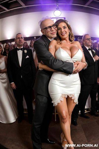((((view fish eye lens view)))) ((((hugging oldman behind )))) at de wedding celebration pretty italian wife on stage bathes in beer a lot of beer suds lot leather jacket men looks at her - ai-porn.ai - Italy on pornintellect.com