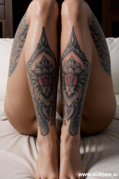 Nudity, legs spread, tattoos, facial seduction close-up of lower body - ai-porn.ai on pornintellect.com