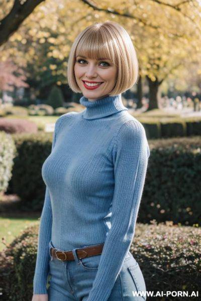 Blue turtleneck jumper eye contact - ai-porn.ai on pornintellect.com