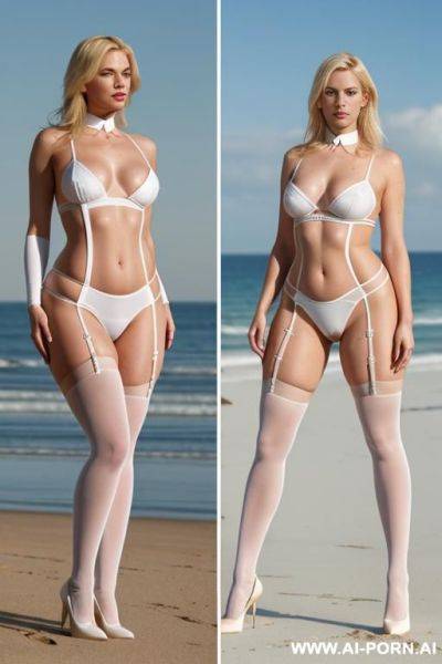 ((slender woman)), ((multiple views:1.3)), breasts, ((wide hips)), ((nylon encasement)), high heels, collar, ((sweating)), ((visible breath)), ankle cuffs - ai-porn.ai on pornintellect.com