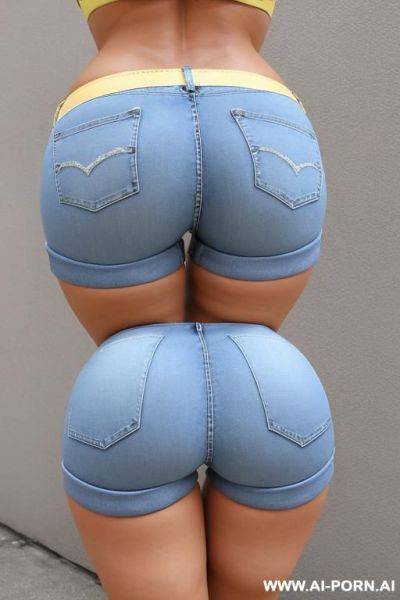 Tight booty denim shorts, bent over, full body shot - ai-porn.ai on pornintellect.com