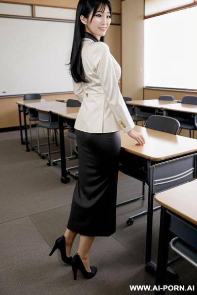 Japanese woman, longe black hair, wearing nog classroom - ai-porn.ai - Japan on pornintellect.com