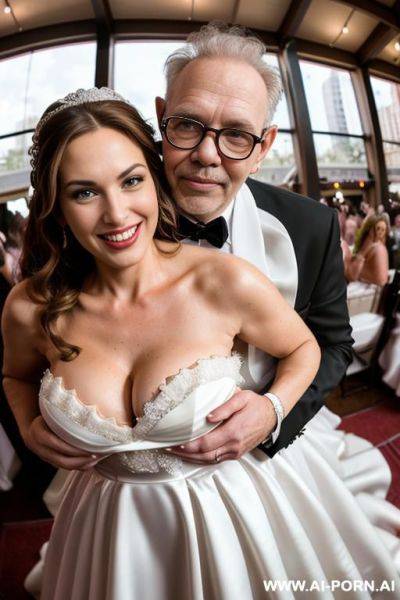 ((((view fish eye lens view)))) ((((medium shot)))) ((((hugging oldman behind )))) at de wedding celebration pretty face italian wife on stage bathes in beer a lot of beer suds lot jacket men - ai-porn.ai - Italy on pornintellect.com
