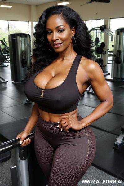 Long curly hair, sportsbra, at the gym - ai-porn.ai on pornintellect.com