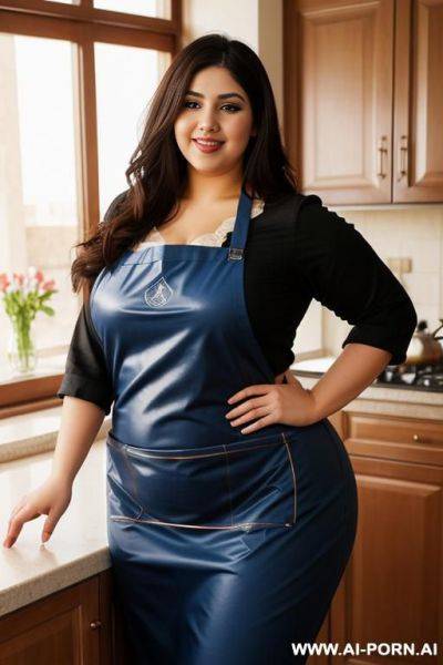 Pretty face chubby clothed big ass wide hips full body view oiled, very plump, happy, huge thighs, tight apron, very pretty - ai-porn.ai on pornintellect.com