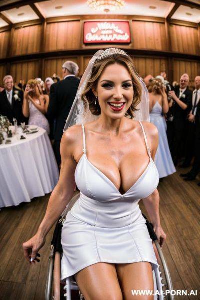 ((((view fish eye lens view)))) ((((medium full shot)))) ((((wheelchair oldman behind )))) at de wedding celebration ((((bend over dancing)))) pretty face italian wife on stage bathes in beer a lot - ai-porn.ai - Italy on pornintellect.com