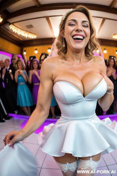 ((((view fish eye lens view)))) ((((medium full shot)))) ((((hugging oldman laughing behind )))) at de wedding celebration ((((twerking dancing)))) pretty face italian wife on stage bathes in beer a - ai-porn.ai - Italy on pornintellect.com