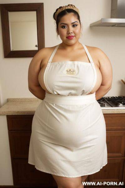 Very fat hot mexican woman, pear shaped body, wide square hips, picnic, tan, very plump, big and fat, belly rolls, wearing tight apron, giant belly, ssbbw, very wide body, huge - ai-porn.ai - Mexico on pornintellect.com