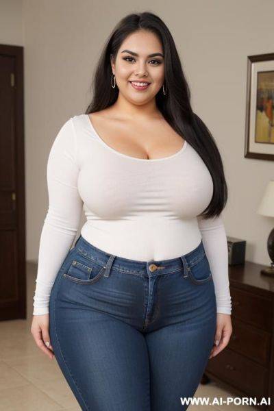 Ssbbw., enormous, hot super wide hipped mexican, tight jeans, big tummy, fated up, huge thighs, fat arms, chubby beautiful face - ai-porn.ai - Mexico on pornintellect.com