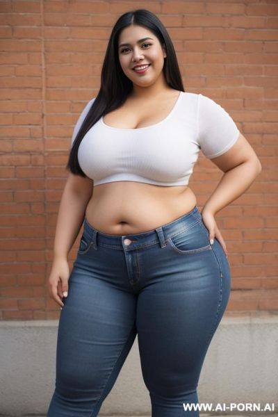 Hot wide hipped mexican, tight jeans, big tummy, fated up, huge thighs, fat arms, , oiled skin - ai-porn.ai - Mexico on pornintellect.com