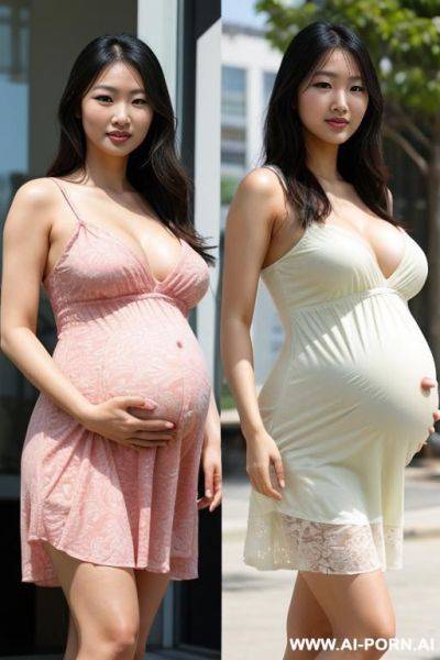 Asian woman, ((detailed face)), pregnant, wearing a sundress - ai-porn.ai on pornintellect.com