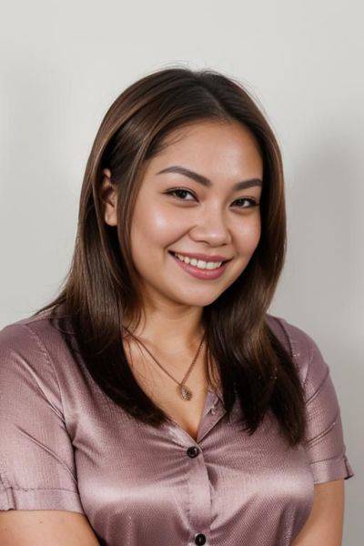 (((wide face))), (((adjusting hair))), looking at viewer, front facing, headshot, front view, a chubby shorty filipina milf is modeling in a studio. she has her hands in her hair. she is - ai-porn.ai on pornintellect.com
