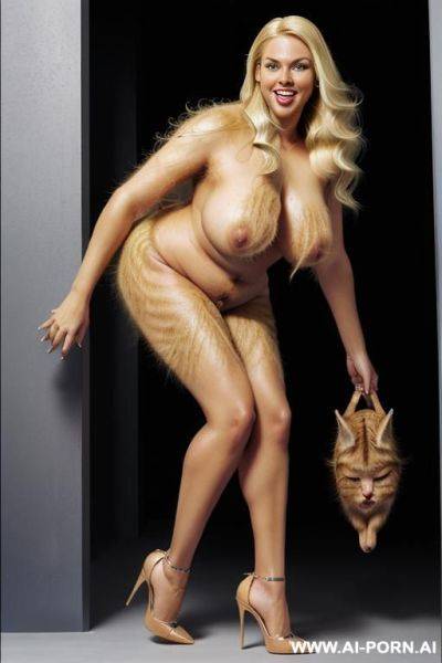 (sexy 6 slender), (fat), full lips, (((((blonde hairy pussy))))), standing up, front view, full body shot, high heels, (very long hair), - ai-porn.ai on pornintellect.com