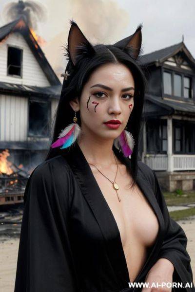 Face, sexy, beautiful, ((face painting)), ((bikini as seashell)), ((tattoo roses)), ((eyes shw)), ((angel wings)), ((rainbow hair)), ((long bu hair)), ((wind)), (( cat face)), (( cat ears)), (((feather - ai-porn.ai on pornintellect.com