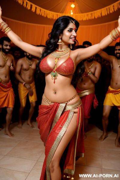 Sexy naked indian women dancing among men in home celebrating indian festival dandiya. naked natural boobs. topless. blushing - ai-porn.ai - India on pornintellect.com