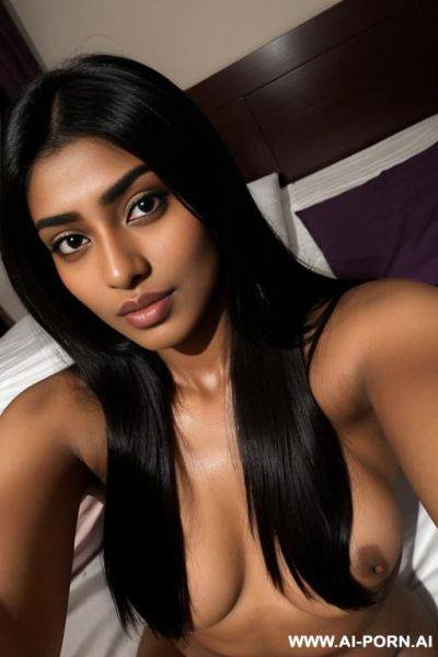 (close up) (selfie) (gorgeous dark skin pakistani woman) (laying on bed) - ai-porn.ai - Pakistan on pornintellect.com