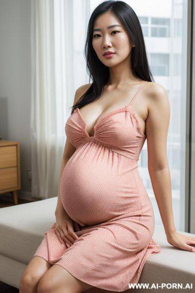 Asian woman, ((detailed face)), pregnant, , wearing a sundress, in an apartment - ai-porn.ai on pornintellect.com