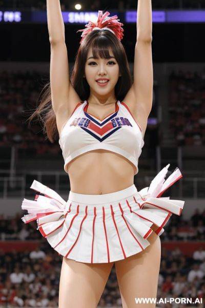 (korean idol) (bangs) (long messy hair) (plated skirt) (nude) (nipples) (vagina) (standing on one leg) (standing splits) (high kick) (happy) - ai-porn.ai - North Korea on pornintellect.com