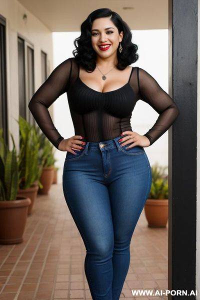 Ditzy beautiful mexican, hourglass figure, tight jeans, very wide hips - ai-porn.ai - Mexico on pornintellect.com