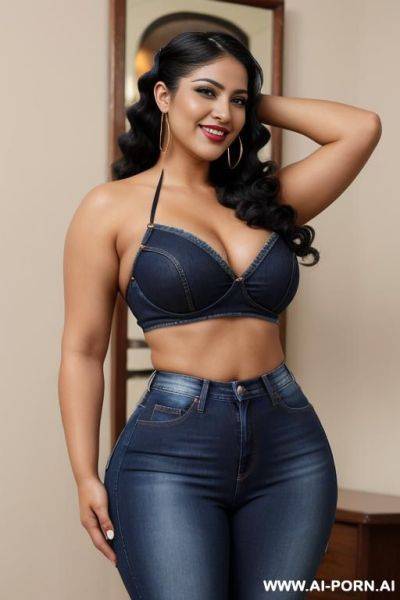 Ditzy beautiful mexican, hourglass figure, tight jeans, very wide hips, gorgeous face, long hair, hypnotized, thicc - ai-porn.ai - Mexico on pornintellect.com
