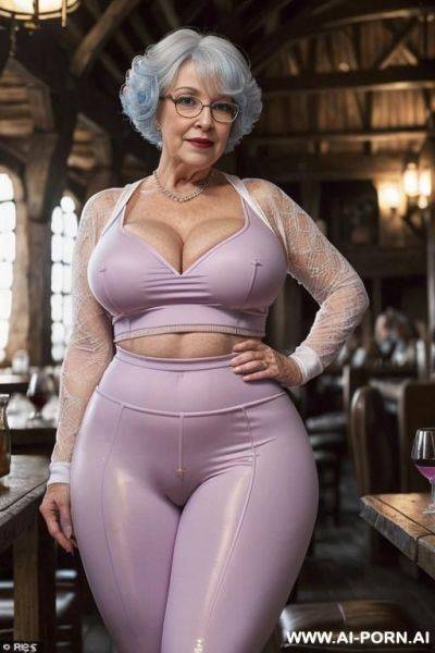 Granny in leggings, big ass, thick body, big tits, glasses, old woman, gilf, leggings, short hair, white hair - ai-porn.ai on pornintellect.com