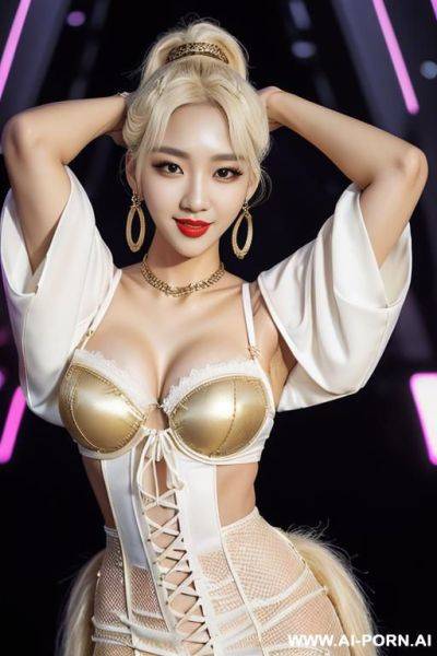 Korean woman, , breast, white hair, ponytail - ai-porn.ai - North Korea on pornintellect.com