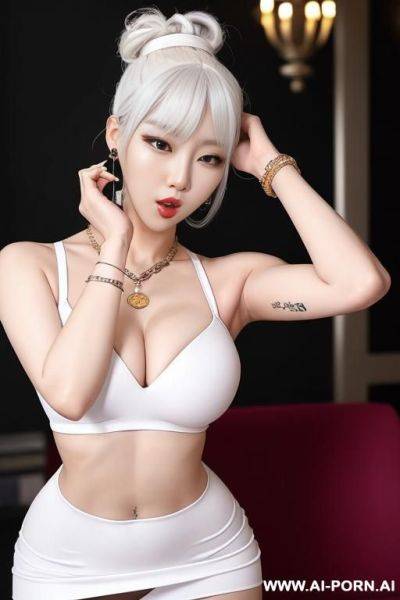 Korean woman, , breast, white hair, hair bun - ai-porn.ai - North Korea on pornintellect.com