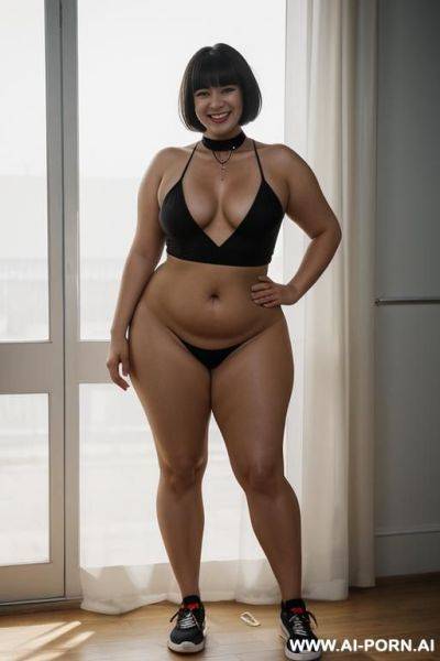 Nude woman standing naked in sneakers and choker. - ai-porn.ai on pornintellect.com