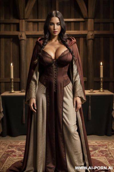 (((intricate medieval gown))), (wizard robes), long sleeves, (full skirt), ((fully clothed)), gigantic breasts, (((viewed from head to thighs))), - ai-porn.ai on pornintellect.com