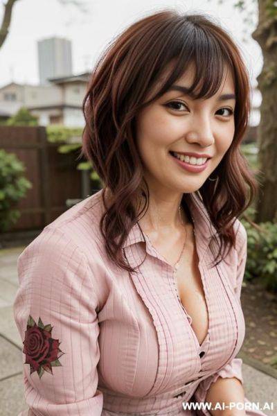 Close! immersive expression. punky milfy japanese hooker. long loose wavy purple hair. closeup in decent clothes. she is naturally tanned. real-life sei-ra sodes-hiro! in an arousement park. it seems as if she closely blows me. - ai-porn.ai - Japan - county Hooker on pornintellect.com