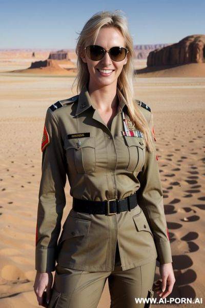 Sexy female soldier in unbuttoned uniform - ai-porn.ai on pornintellect.com