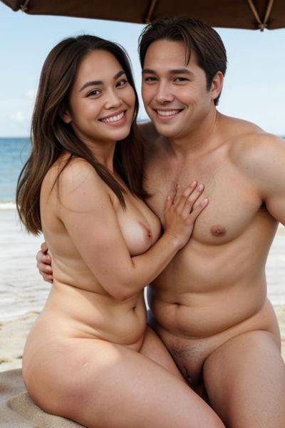 (((full frontal))), tummy, ((love handles)), brown hair, (((fat face))), (((round cheeks))), a chubby shorty filipina milf is posing and hugging a tall handsome fit american man. she has blonde - ai-porn.ai - Usa on pornintellect.com