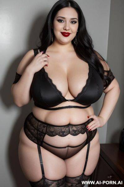 Drinking from tube, very fat, wide hips , russian, 1, goth woman, piercing, tattoos, massive boobs, pornstar face and body, black hair, heavy make up, very high heels, lace, lingerie, standing, - ai-porn.ai - Russia on pornintellect.com