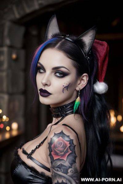 Face, sexy, beautiful, ((face painting)), ((bikini as seashell)), ((tattoo roses)), ((eyes shw)), ((angel wings)), ((rainbow hair)), ((long bu hair)), ((wind)), (( cat face)), (( cat ears)), (((feather - ai-porn.ai on pornintellect.com