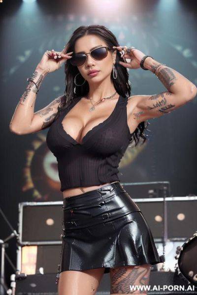 ((((view fish eye lens)))) ((((keep same face)))) ((((low level shot)))) ((((at the festival rock stage)))) ((((microphone)))) ((((hottie rockstar woman )))) ((((on sexy posture stading on stage )))) - ai-porn.ai on pornintellect.com